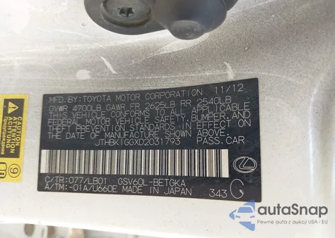 2013 Lexus Es 350 из США, поврежденный, VIN JTHBK1GGXD2031793